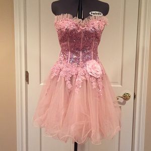 Pink beaded party dress perfect for a Sweet 16.